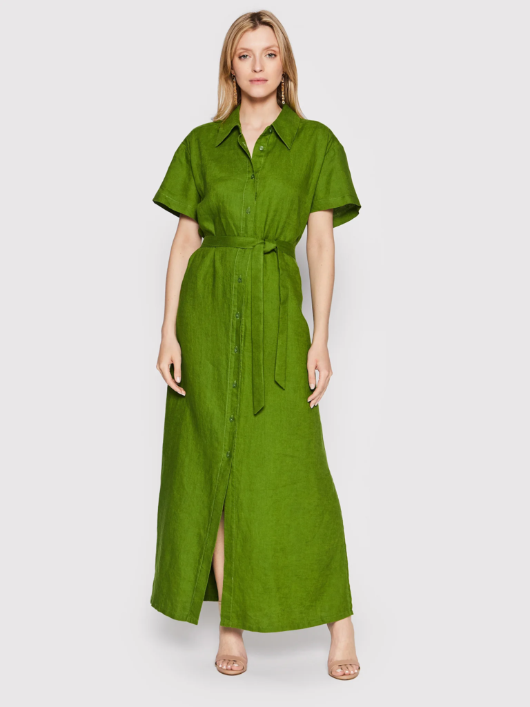 zelené lněné maxi šaty UNITED COLORS OF BENETTON